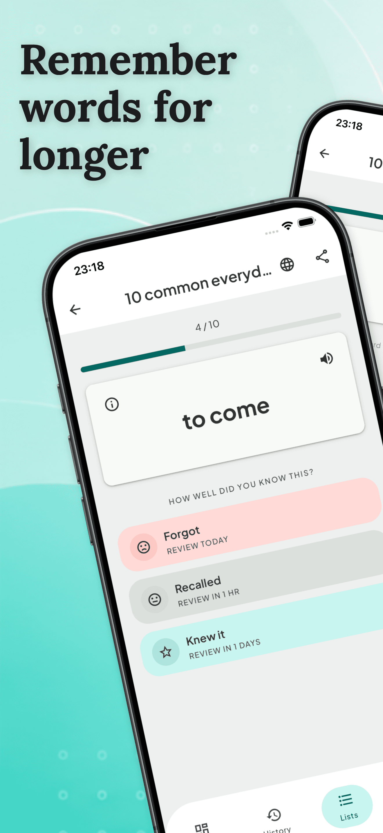 First half of a 5Learn spaced repetition App Store screenshot